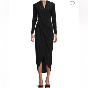Rachel Roy black ruched high-low midi dress size S NEW